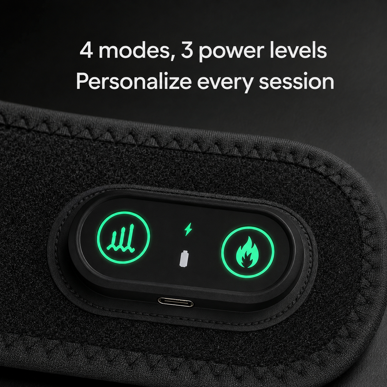 Close-up of the controller showing 4 modes and 3 power levels