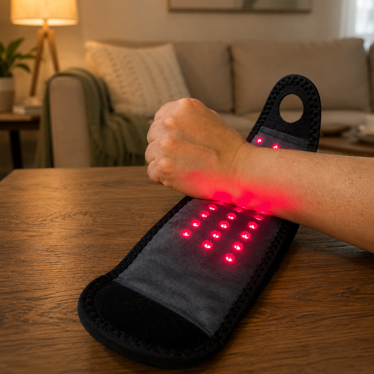 Wrist Bro red light session running on a forearm