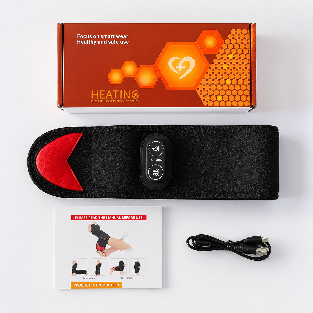 Inside the box: WristBro wrap, retail box, user guide and USB charging cable